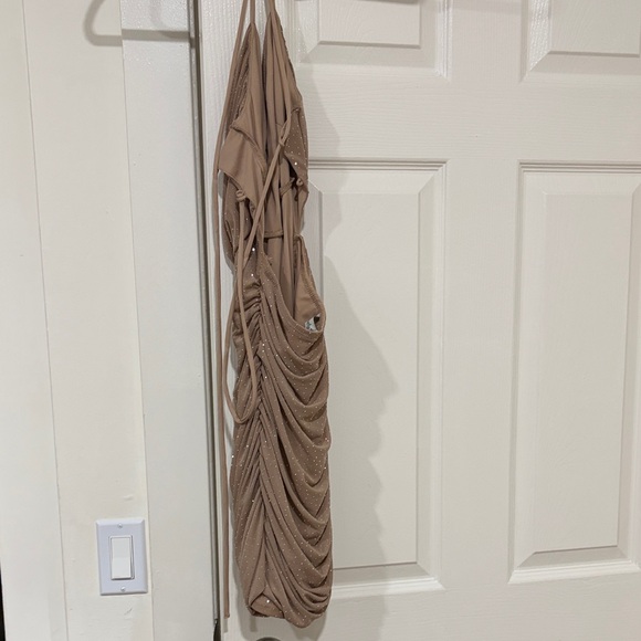 Lovely Day One Shoulder Tan Dress with Sparkle - Picture 5 of 6